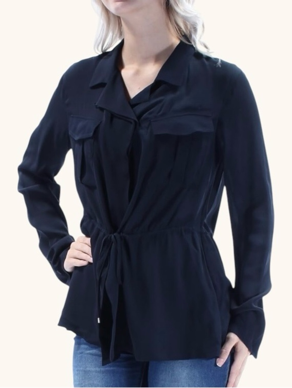 NWT Theory Karafinna navy silk blouse sz S
